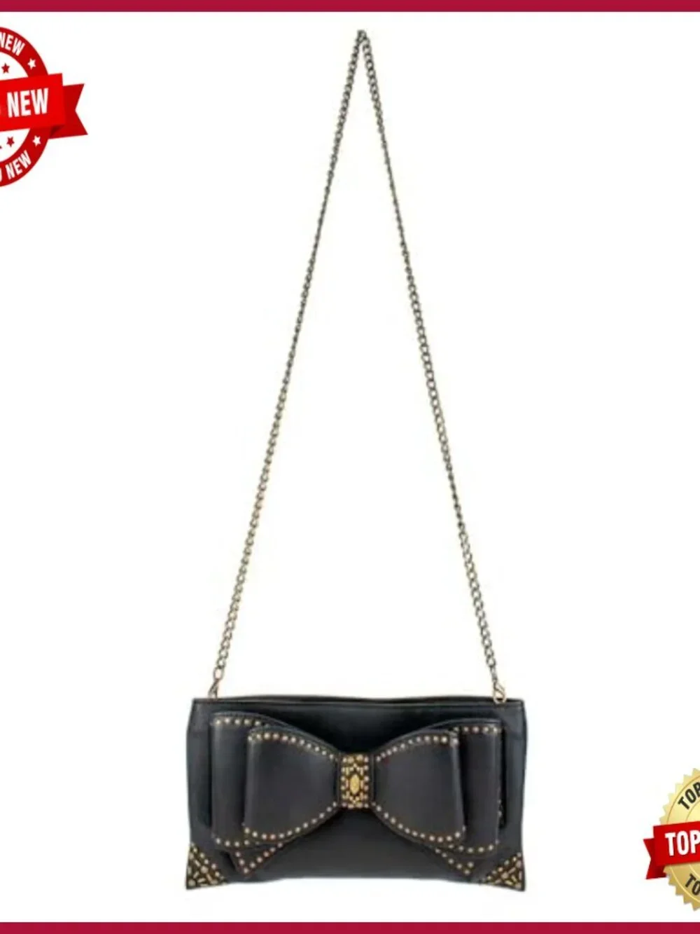 Studded Leather Bow Convertible Crossbody Clutch Novelty Purse